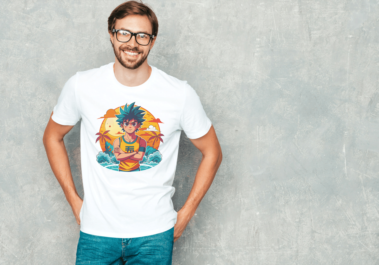 Anime Summer Beach: Manga Style Vacation Tee - Essentia Attire