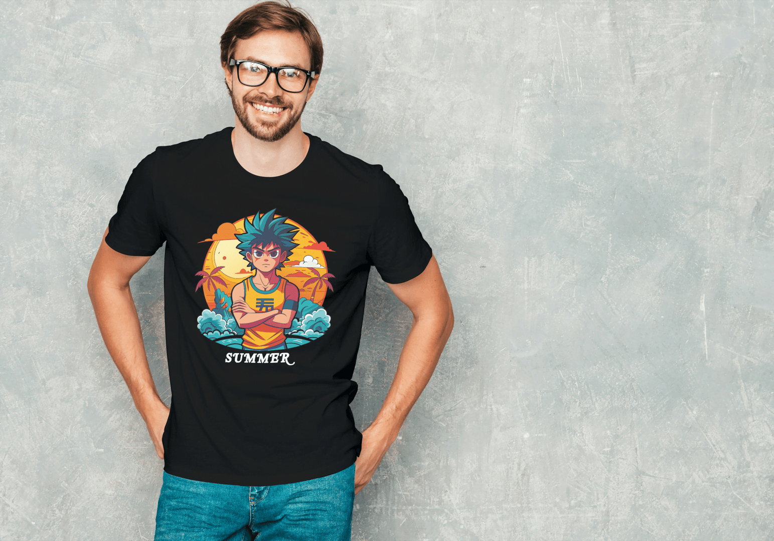 Anime Summer Beach: Manga Style Vacation Tee - Essentia Attire