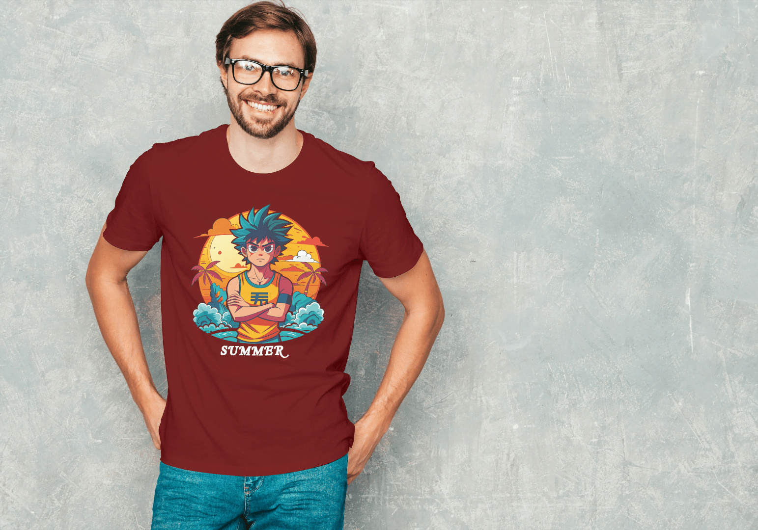 Anime Summer Beach: Manga Style Vacation Tee - Essentia Attire