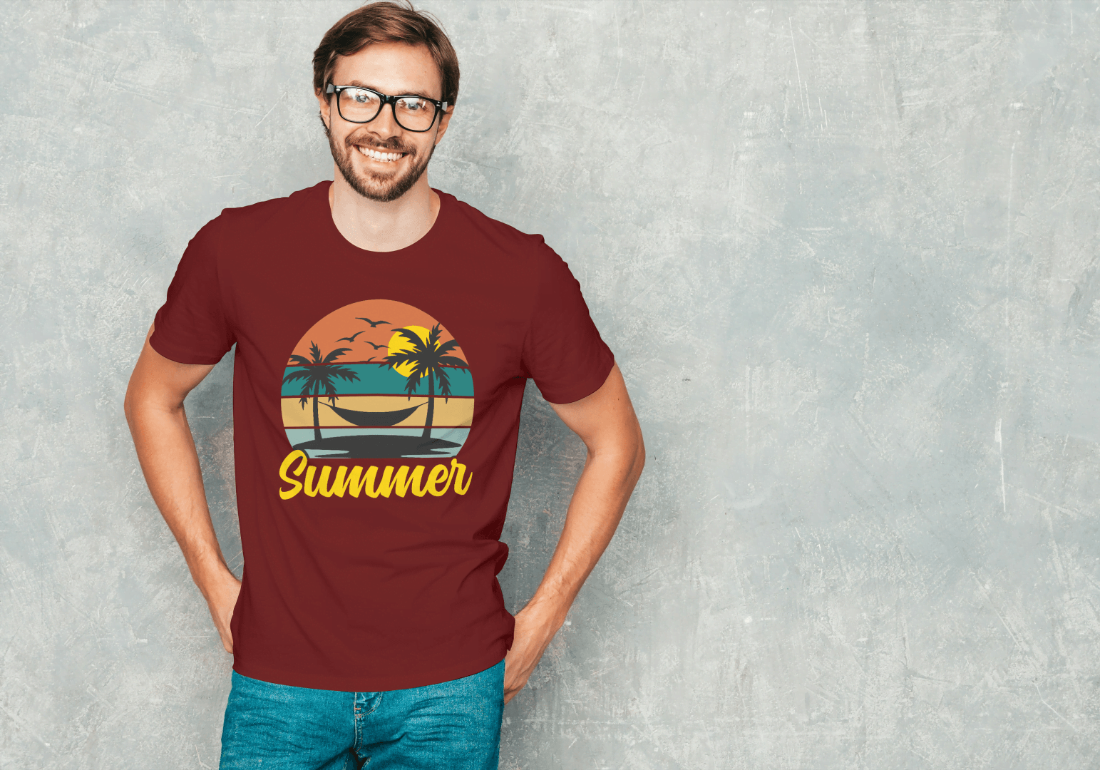 Summer Hammock & Palm Trees: Tropical Beach Sunset Tee - Essentia Attire