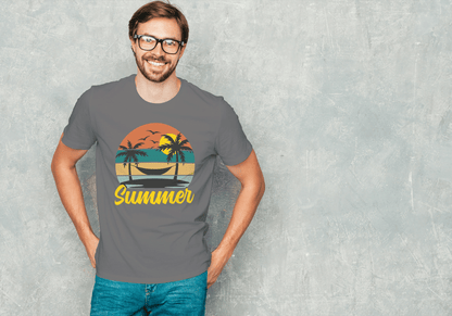 Summer Hammock & Palm Trees: Tropical Beach Sunset Tee - Essentia Attire