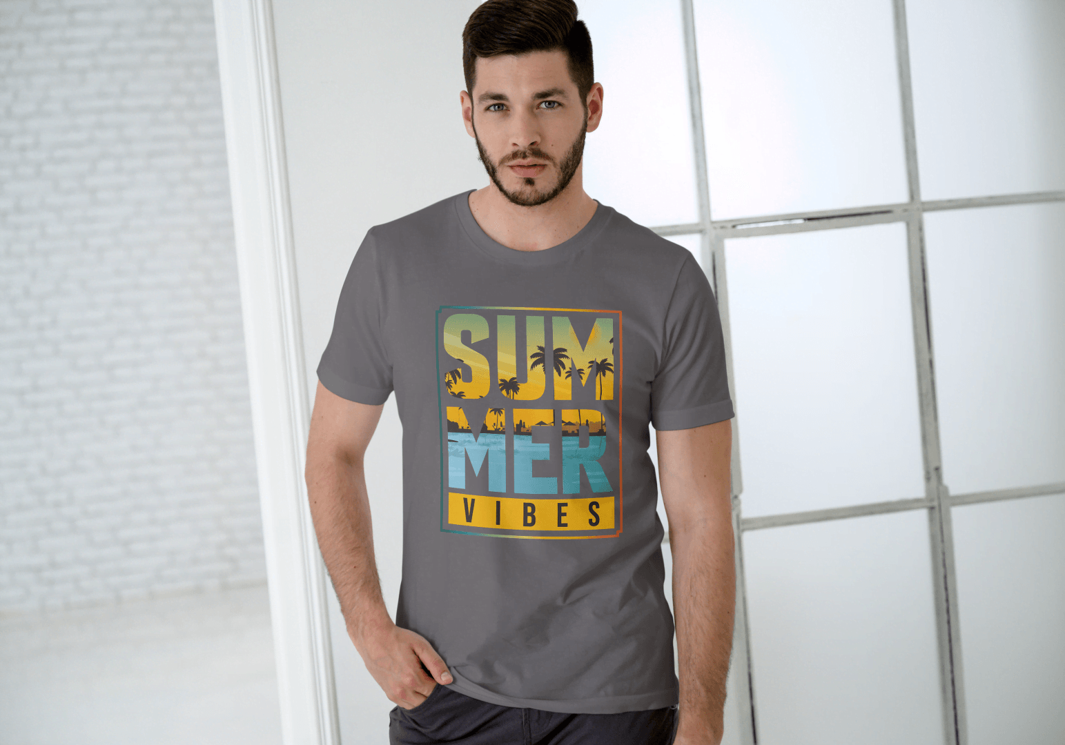 SUMMER VIBES Palm Tree Sunset: Beach Landscape Tee - Essentia Attire