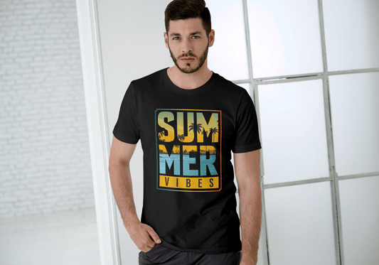 SUMMER VIBES Palm Tree Sunset: Beach Landscape Tee - Essentia Attire