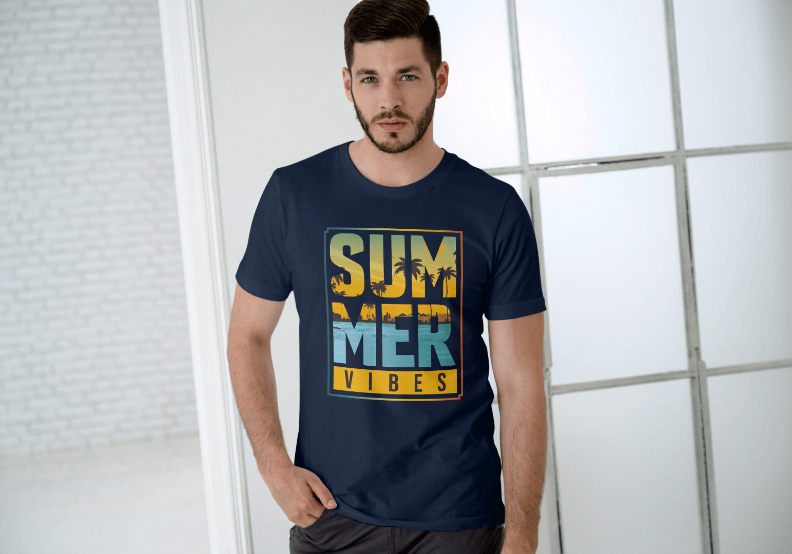 SUMMER VIBES Palm Tree Sunset: Beach Landscape Tee - Essentia Attire