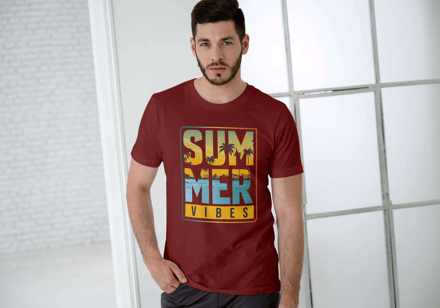 SUMMER VIBES Palm Tree Sunset: Beach Landscape Tee - Essentia Attire