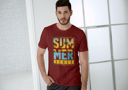 SUMMER VIBES Palm Tree Sunset: Beach Landscape Tee - Essentia Attire