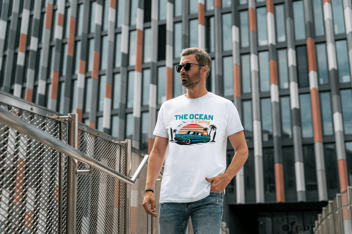 Ocean is Calling Vintage Car: Surf & Beach Life Tee - Essentia Attire