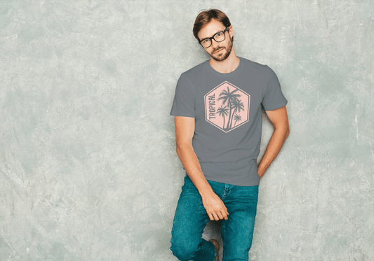 Tropical Palm Tree Hexagon: Minimalist Beach Vibes Tee - Essentia Attire