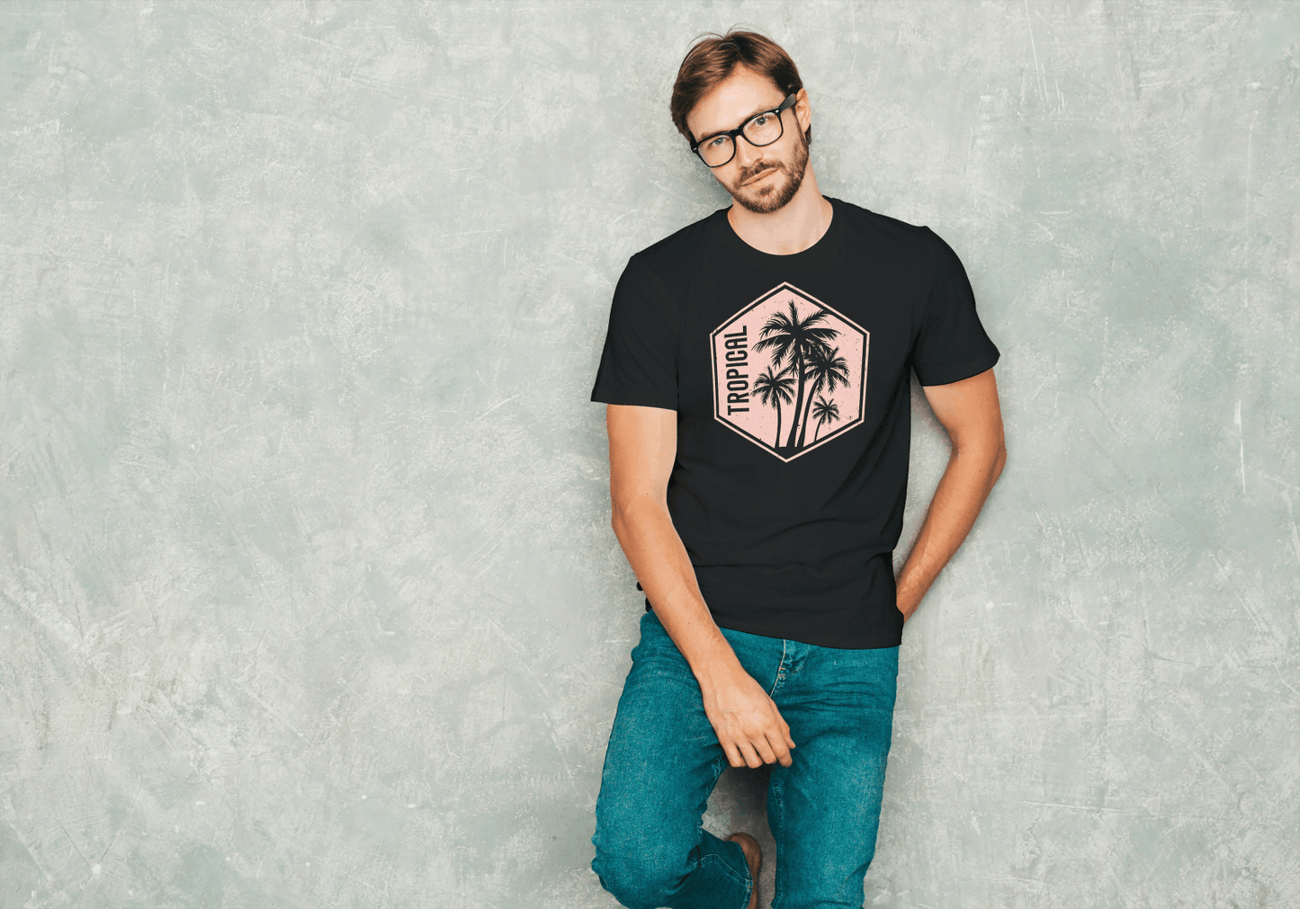 Tropical Palm Tree Hexagon: Minimalist Beach Vibes Tee - Essentia Attire