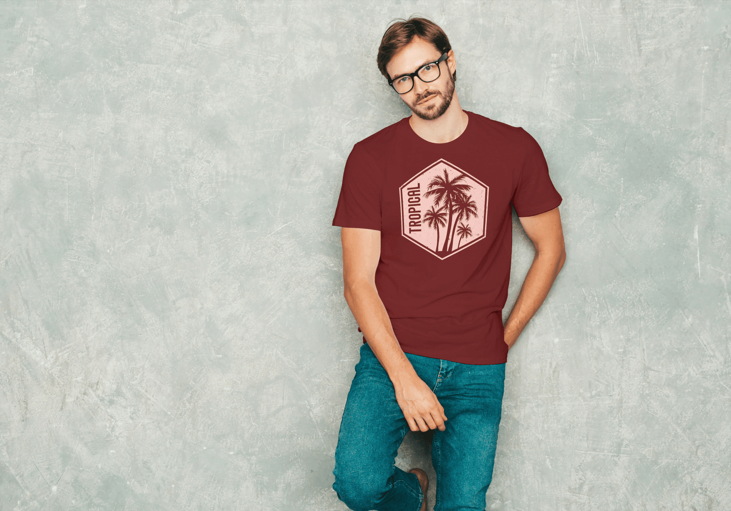 Tropical Palm Tree Hexagon: Minimalist Beach Vibes Tee - Essentia Attire