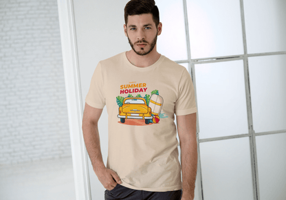 Happy Summer Holiday Classic Car: Retro Beach Surf Tee - Essentia Attire