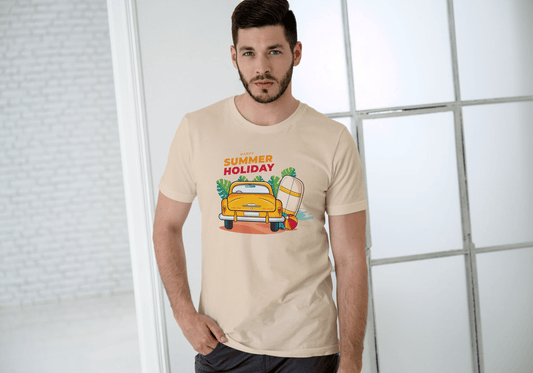 Happy Summer Holiday Classic Car: Retro Beach Surf Tee - Essentia Attire