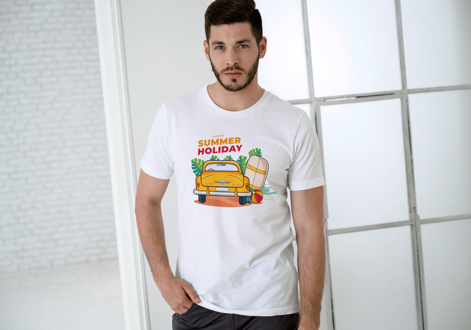 Happy Summer Holiday Classic Car: Retro Beach Surf Tee - Essentia Attire