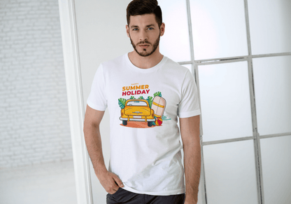 Happy Summer Holiday Classic Car: Retro Beach Surf Tee - Essentia Attire