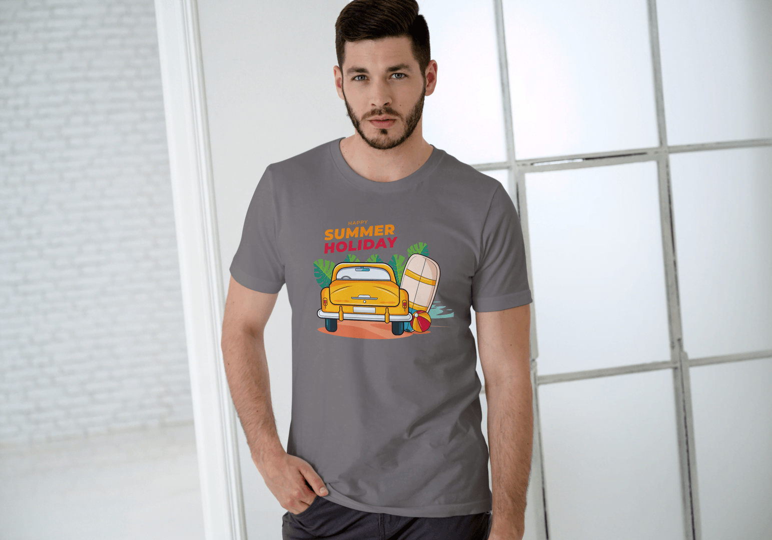 Happy Summer Holiday Classic Car: Retro Beach Surf Tee - Essentia Attire