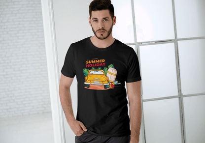 Happy Summer Holiday Classic Car: Retro Beach Surf Tee - Essentia Attire
