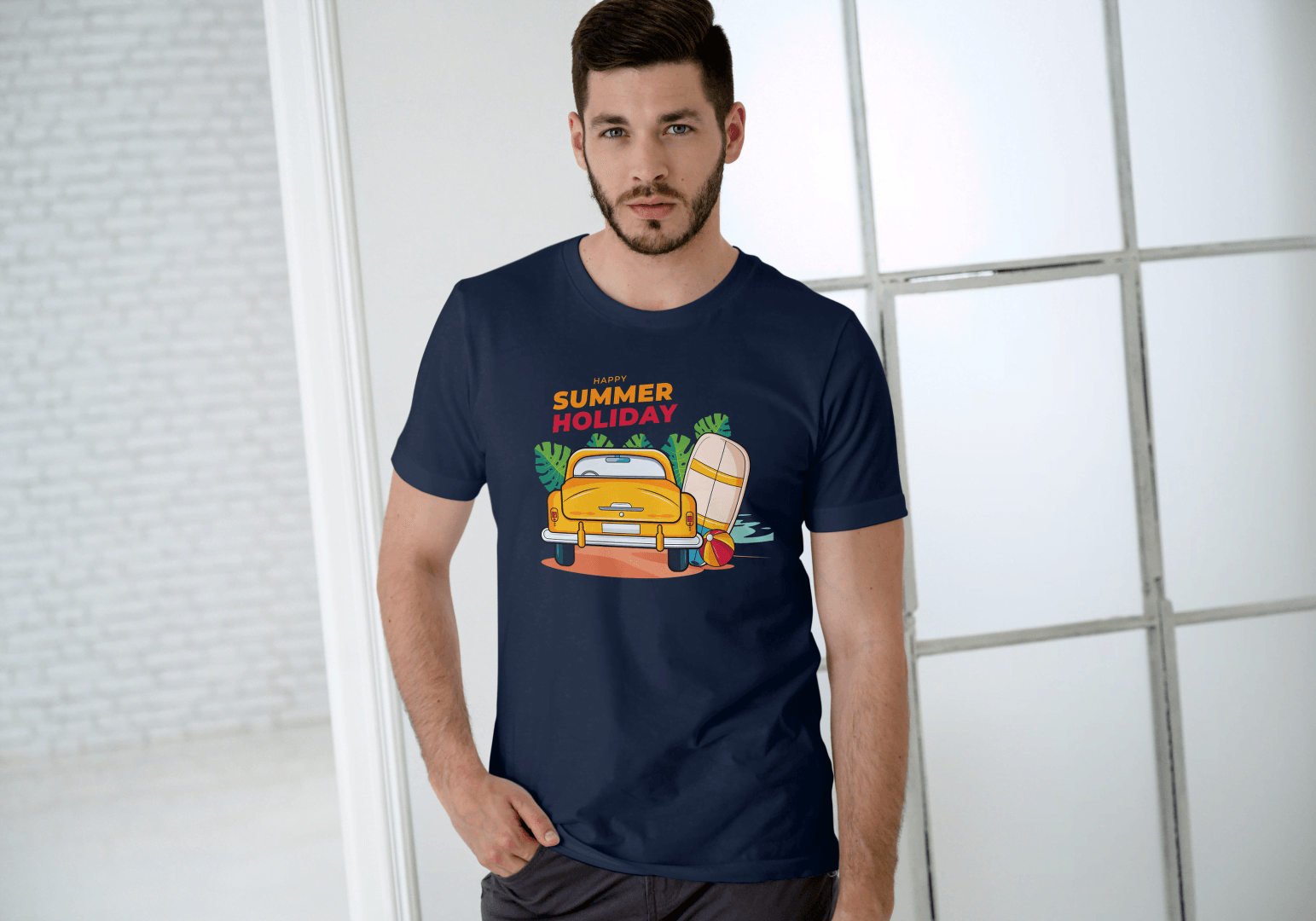 Happy Summer Holiday Classic Car: Retro Beach Surf Tee - Essentia Attire