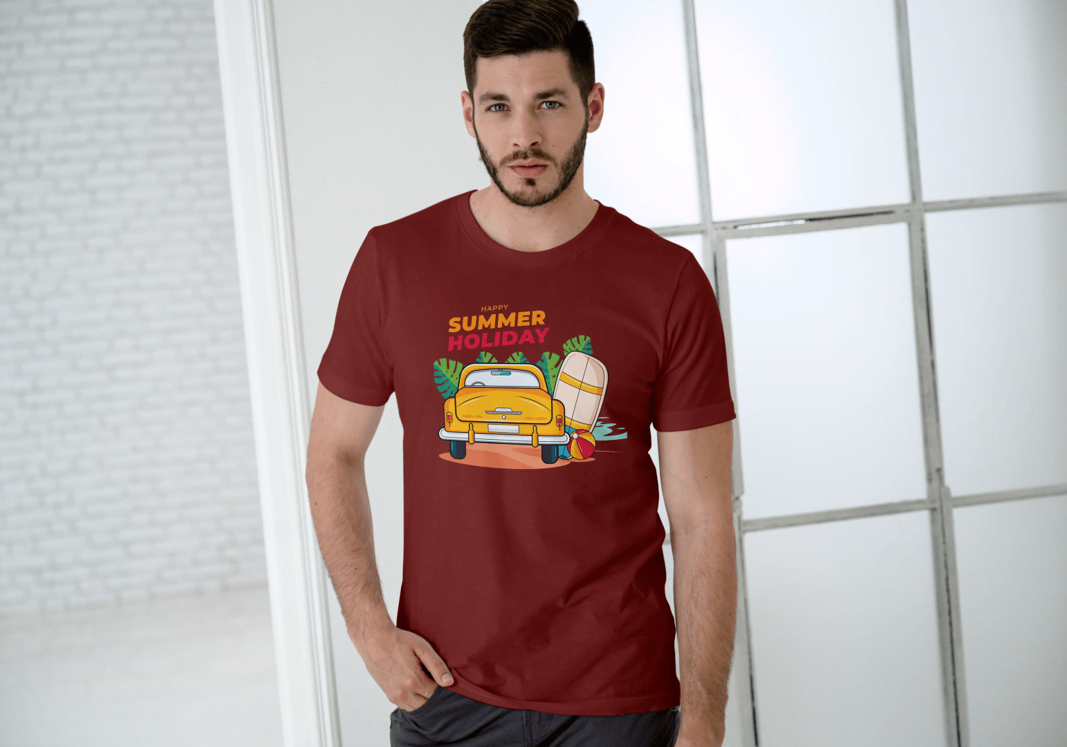 Happy Summer Holiday Classic Car: Retro Beach Surf Tee - Essentia Attire