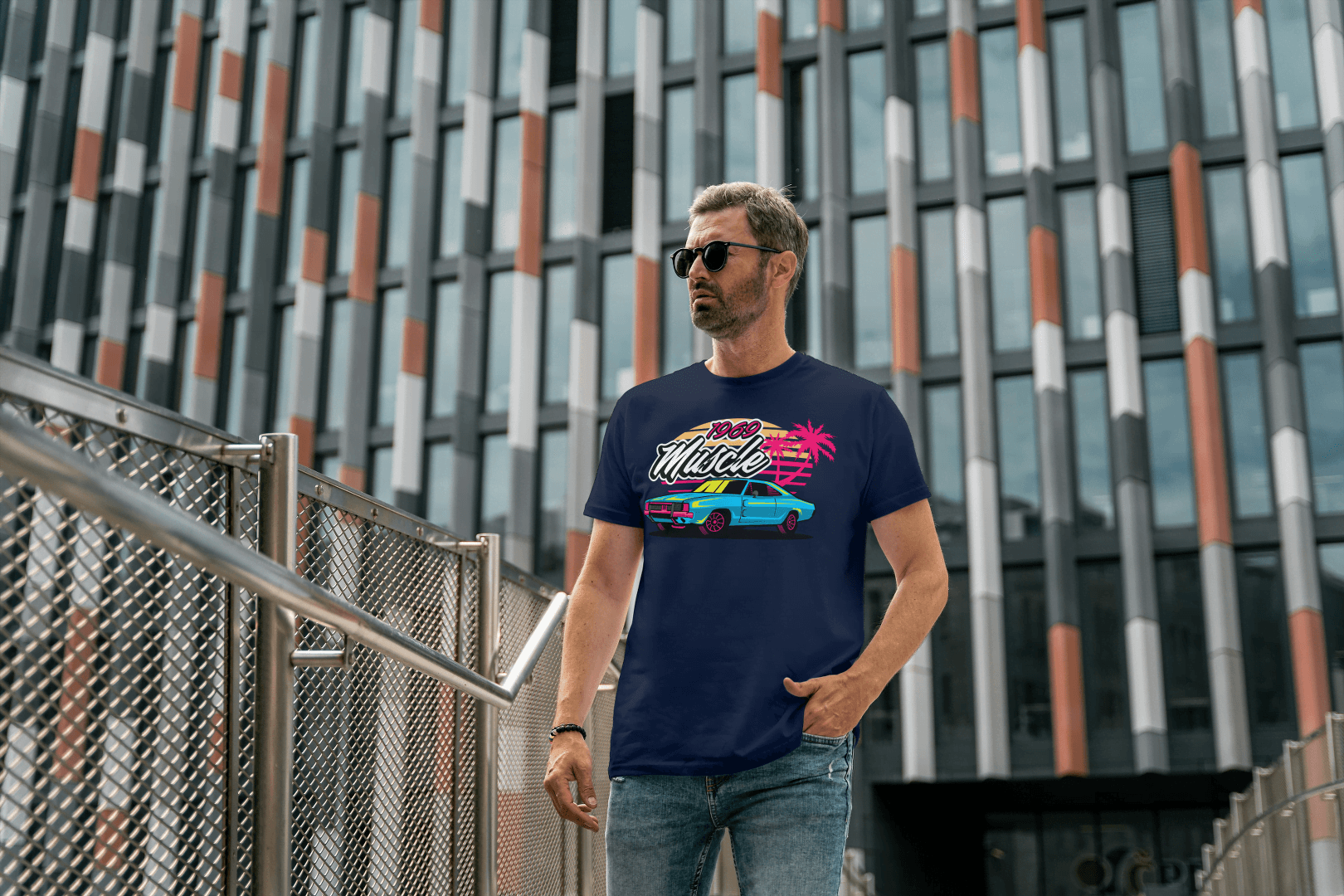 1969 Muscle Car Beach Sunset: Retro Vaporwave Tee - Essentia Attire