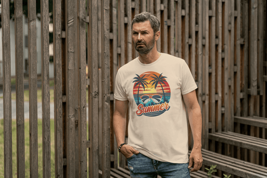 Summer Sunset Palm Tree & Sunglasses: Beach Vibes Tee - Essentia Attire