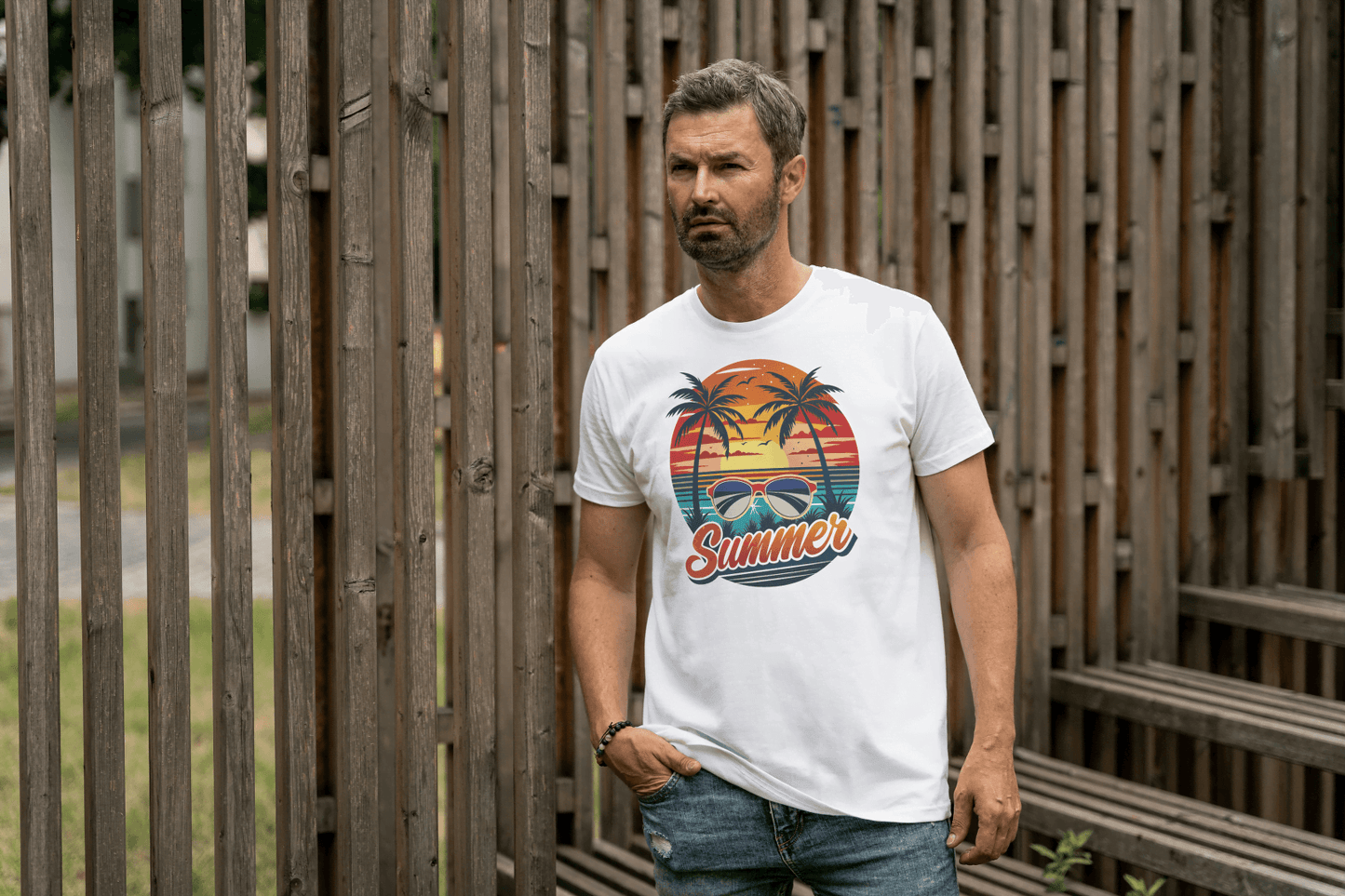 Summer Sunset Palm Tree & Sunglasses: Beach Vibes Tee - Essentia Attire