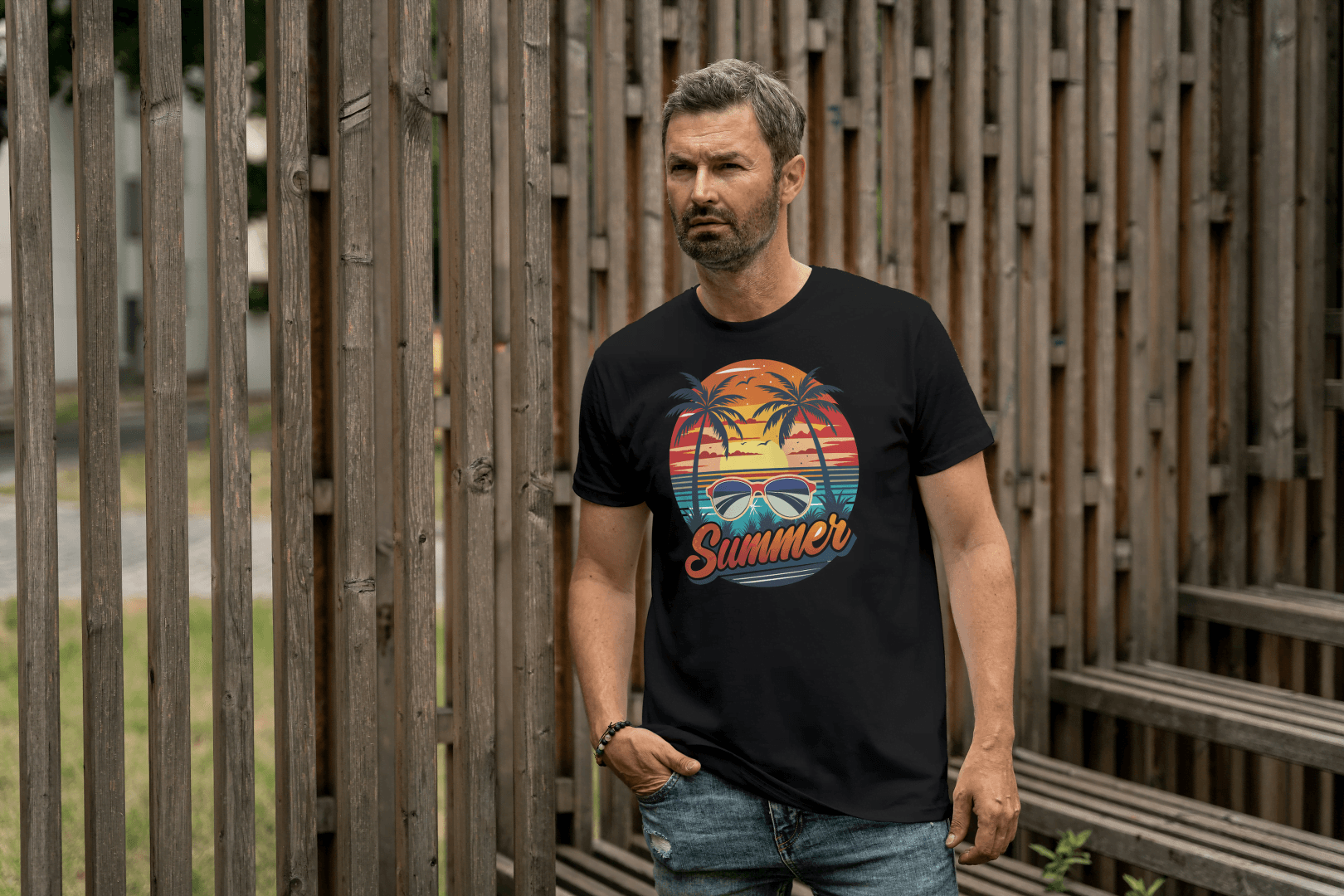 Summer Sunset Palm Tree & Sunglasses: Beach Vibes Tee - Essentia Attire