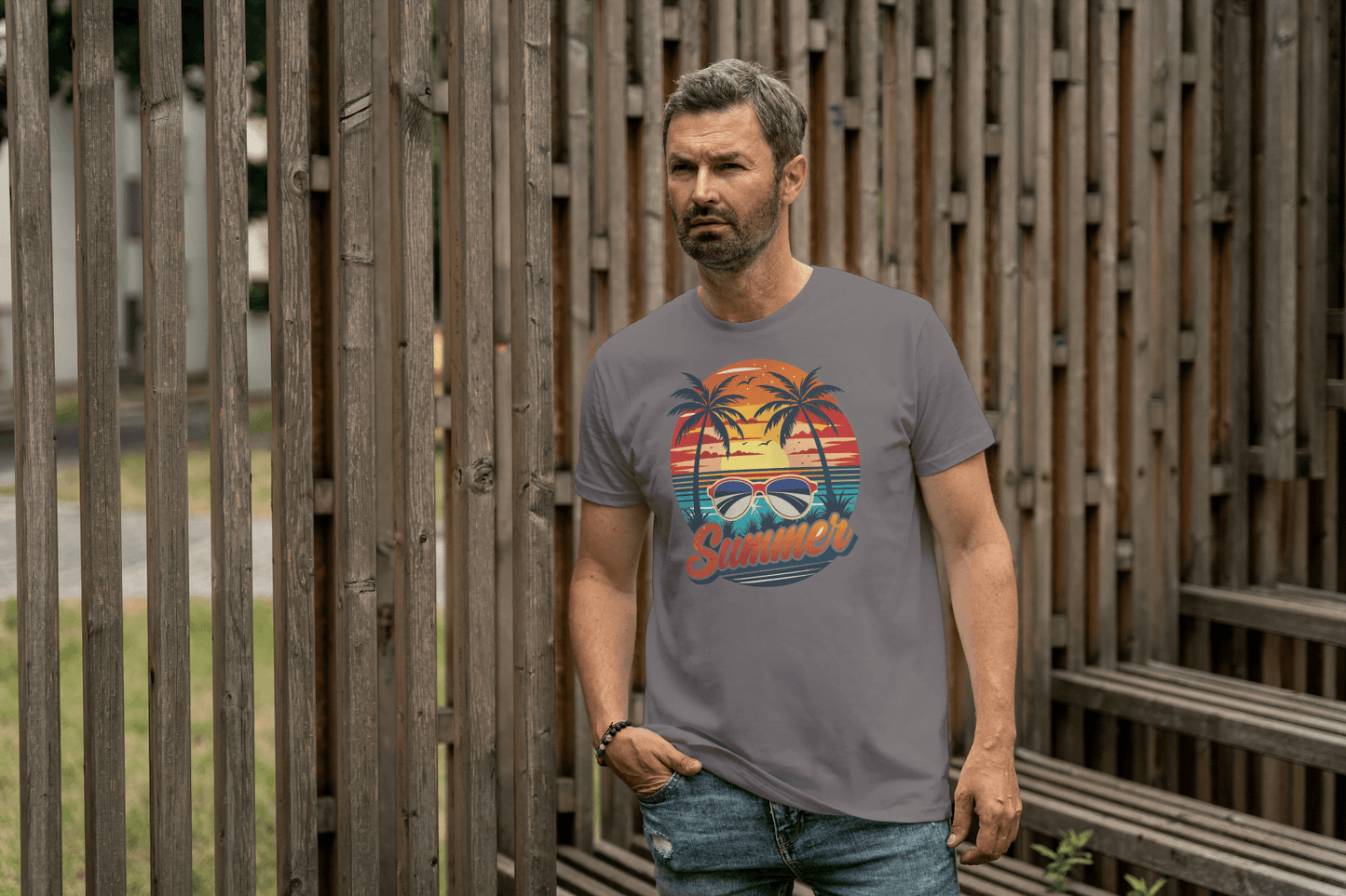 Summer Sunset Palm Tree & Sunglasses: Beach Vibes Tee - Essentia Attire