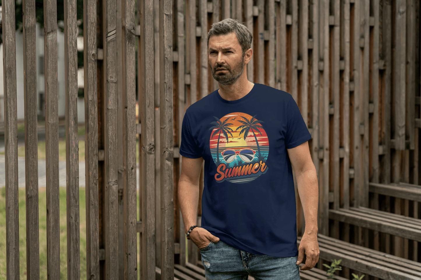 Summer Sunset Palm Tree & Sunglasses: Beach Vibes Tee - Essentia Attire