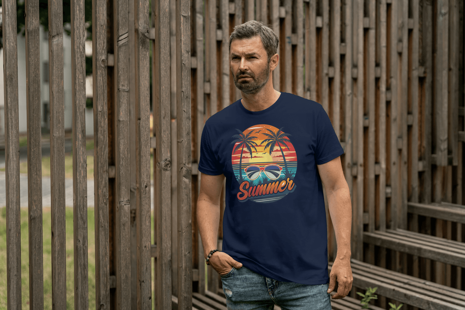 Summer Sunset Palm Tree & Sunglasses: Beach Vibes Tee - Essentia Attire