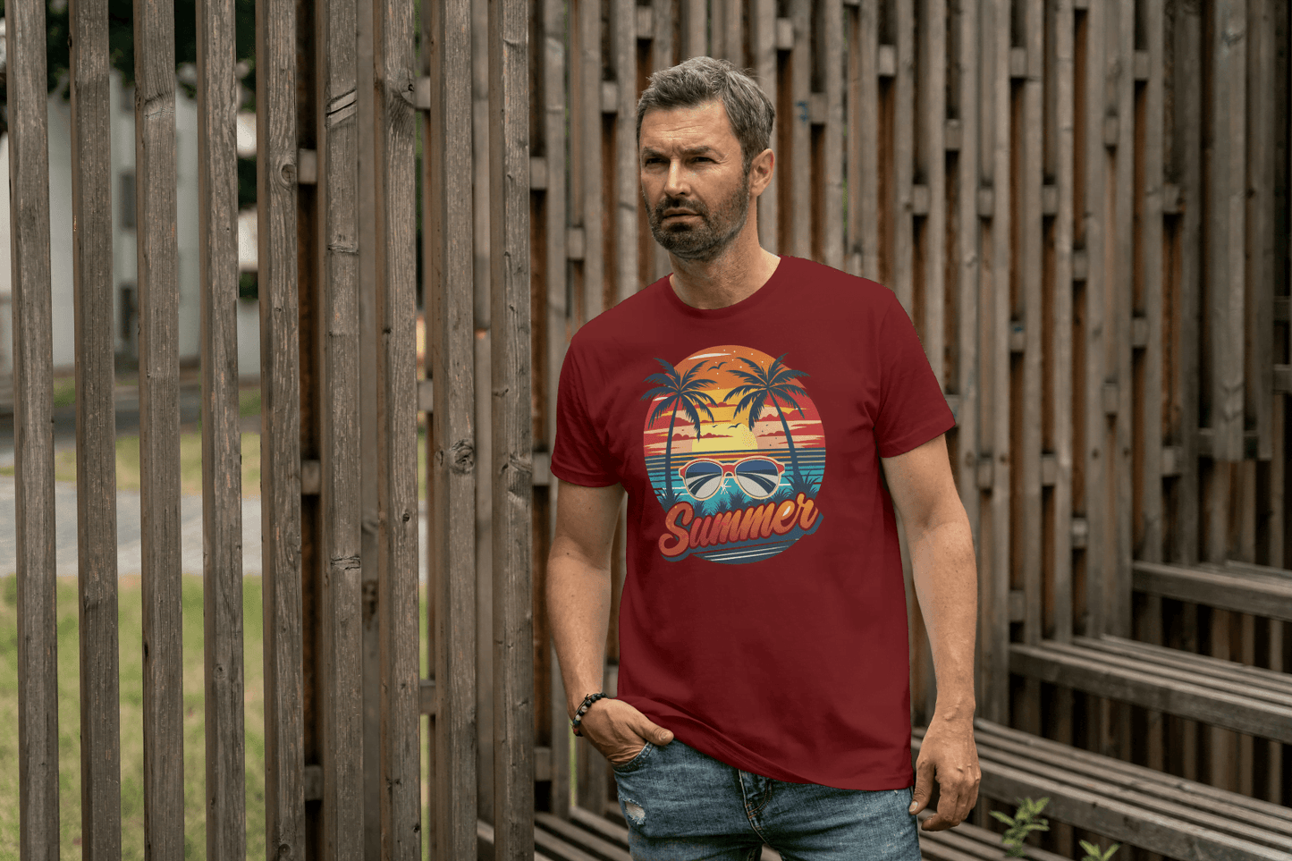 Summer Sunset Palm Tree & Sunglasses: Beach Vibes Tee - Essentia Attire