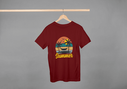 Summer Hammock & Palm Trees: Tropical Beach Sunset Tee - Essentia Attire