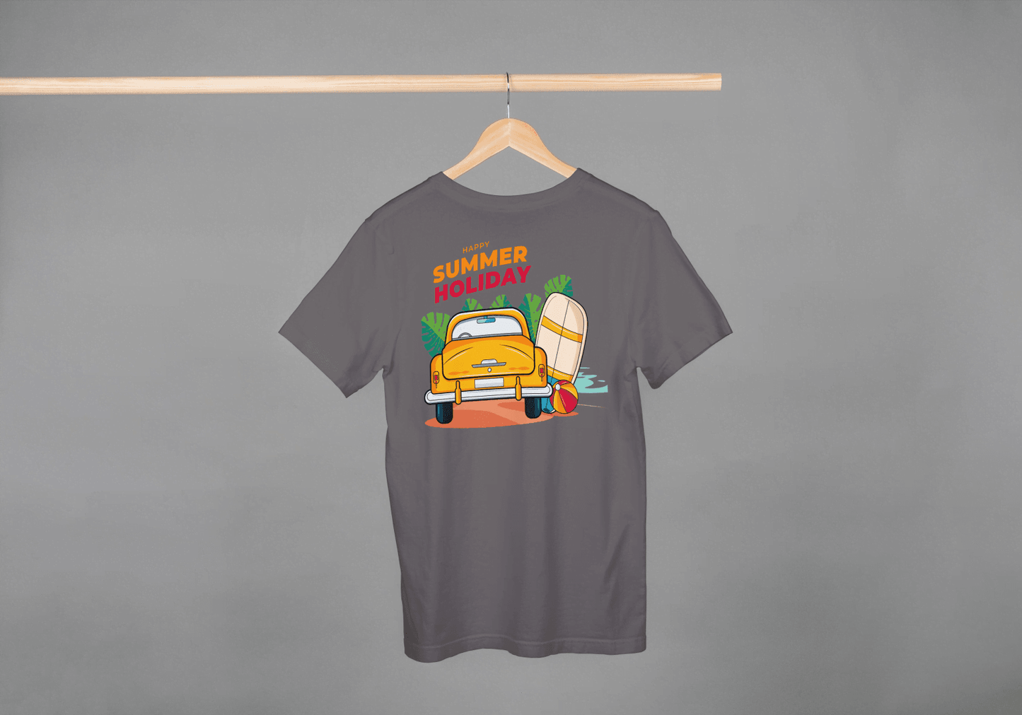 Happy Summer Holiday Classic Car: Retro Beach Surf Tee - Essentia Attire