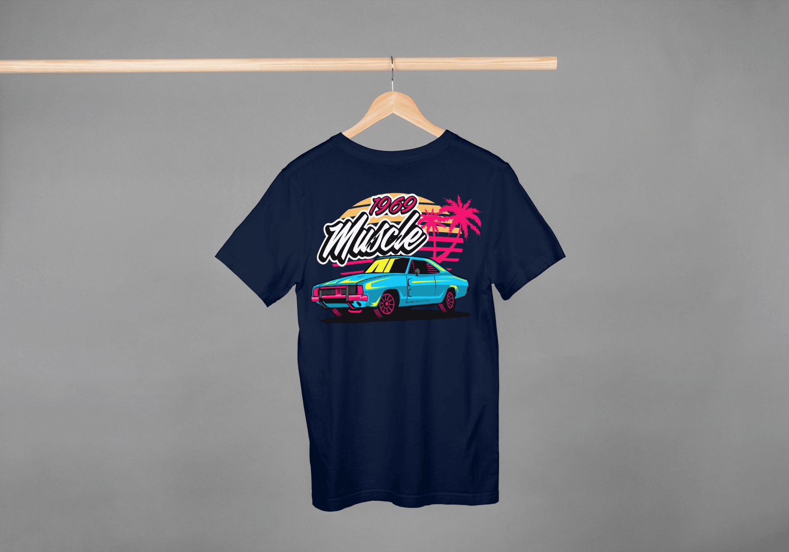 1969 Muscle Car Beach Sunset: Retro Vaporwave Tee - Essentia Attire