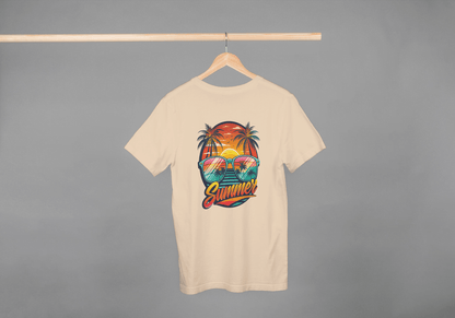 Summer Sunset Palm Tree & Sunglasses: Beach Vibes Tee - Essentia Attire