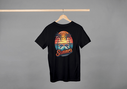 Summer Sunset Palm Tree & Sunglasses: Beach Vibes Tee - Essentia Attire