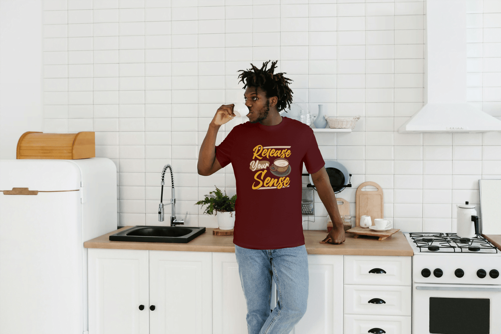 Release Your Sense Coffee Tee: Relaxing Brew Graphic Tee - Essentia Attire