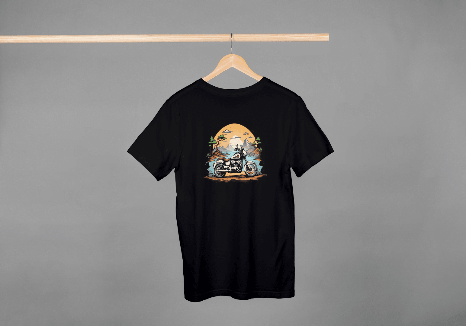 Skeleton Rider Motorcycle: Desert Sunset Biker Tee - Essentia Attire