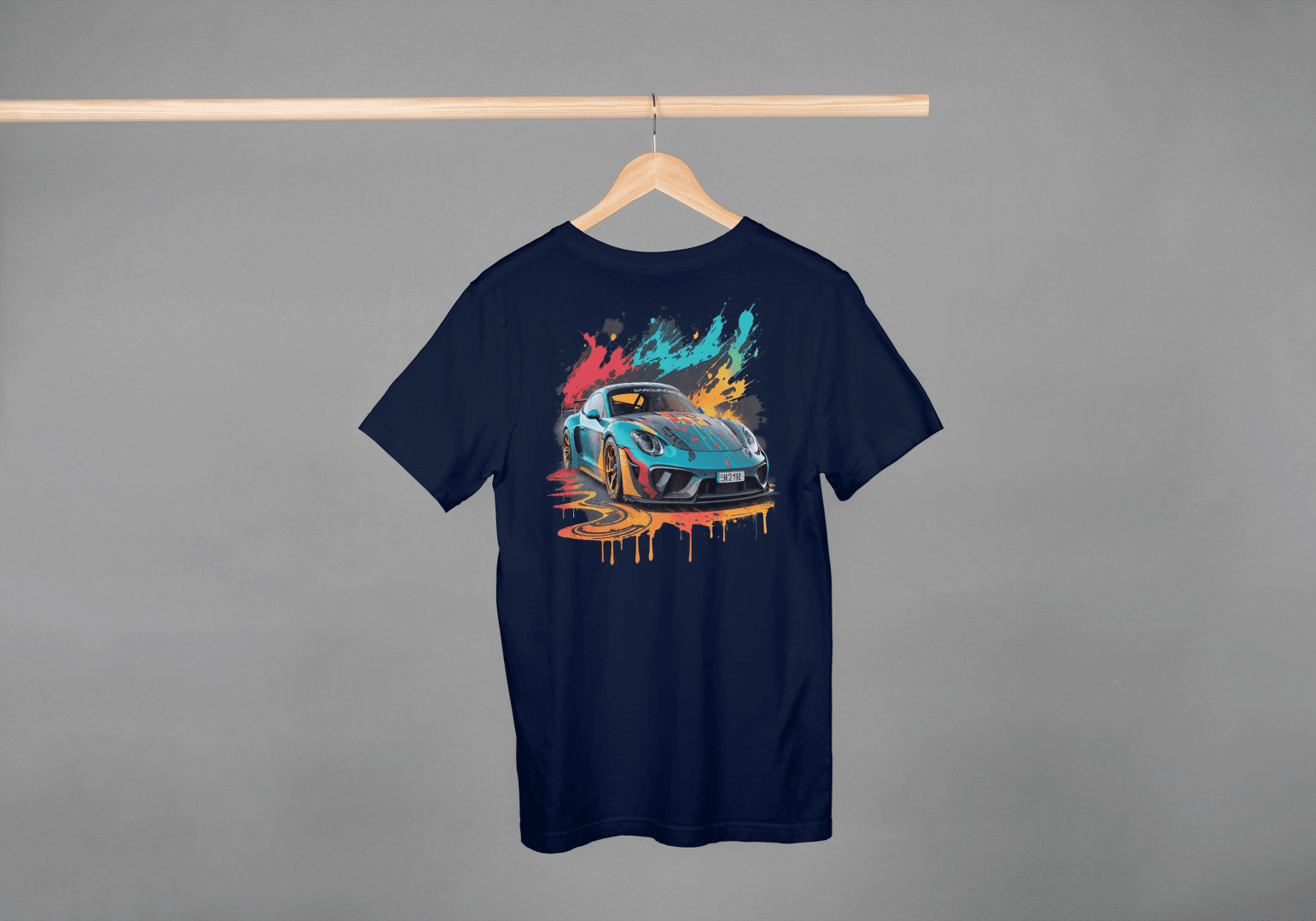 Sports Car Paint Splatter: Vibrant Auto Graphic Tee - Essentia Attire