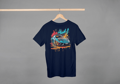 Sports Car Paint Splatter: Vibrant Auto Graphic Tee - Essentia Attire