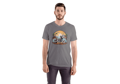 Skeleton Rider Motorcycle: Desert Sunset Biker Tee - Essentia Attire