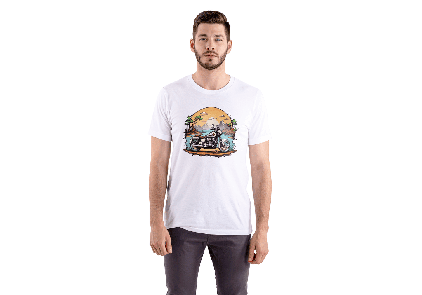Skeleton Rider Motorcycle: Desert Sunset Biker Tee - Essentia Attire
