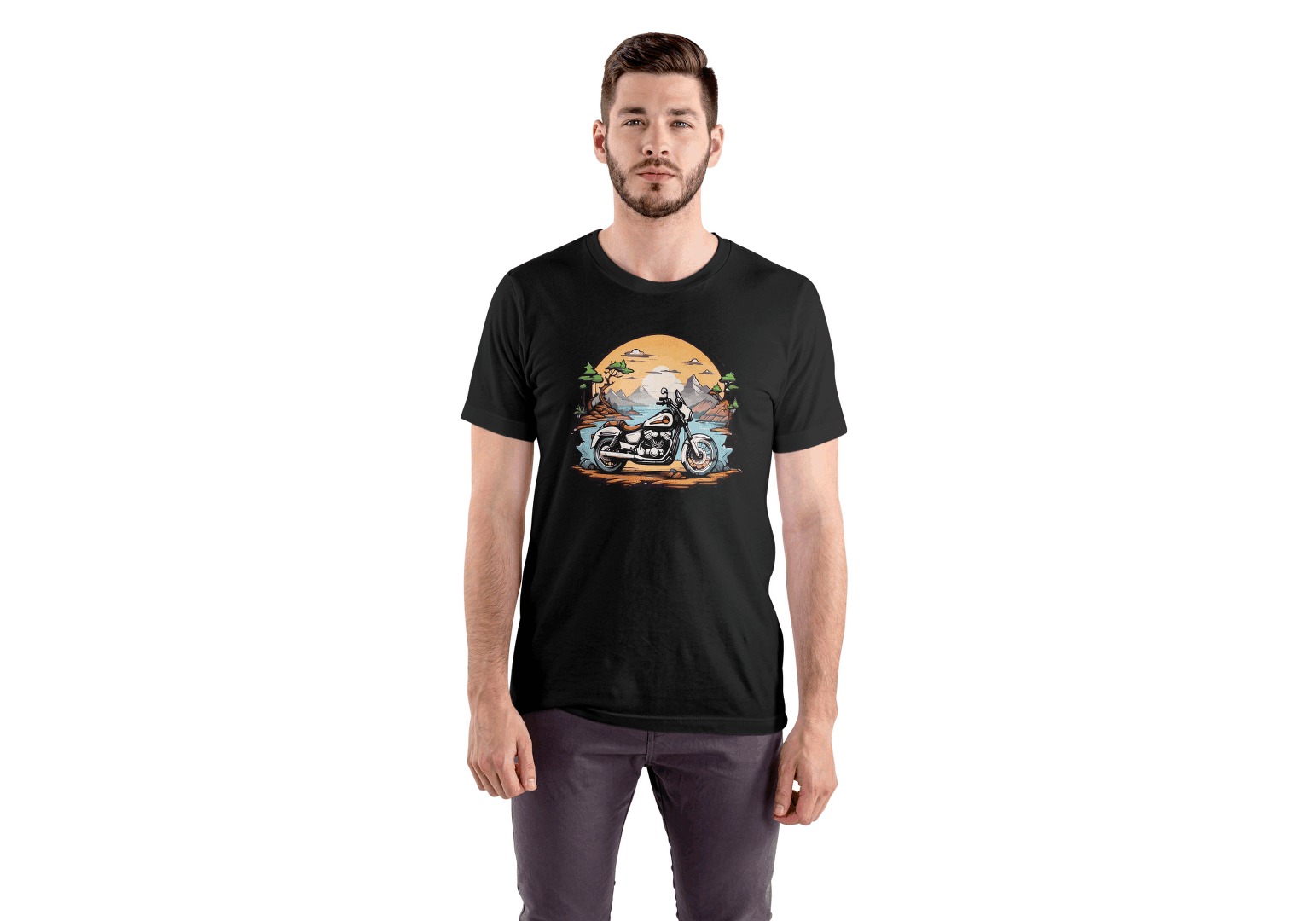 Skeleton Rider Motorcycle: Desert Sunset Biker Tee - Essentia Attire