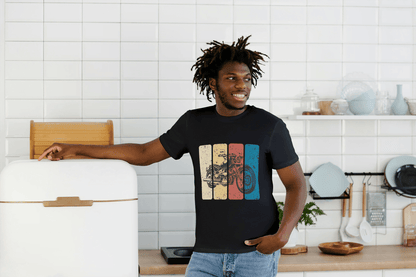 Retro Stripe Motorcycle: Vintage Bike Graphic Tee - Essentia Attire
