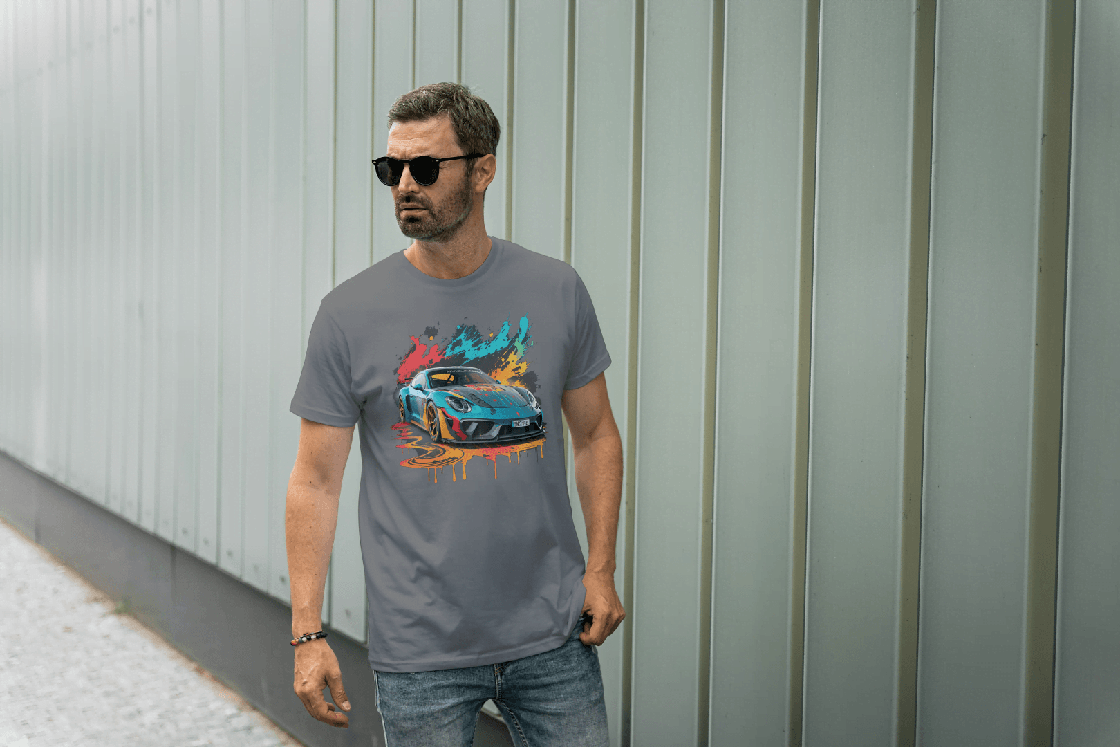 Sports Car Paint Splatter: Vibrant Auto Graphic Tee - Essentia Attire