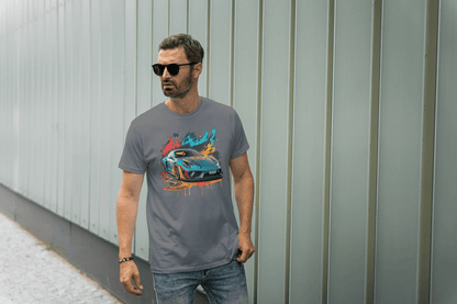 Sports Car Paint Splatter: Vibrant Auto Graphic Tee - Essentia Attire