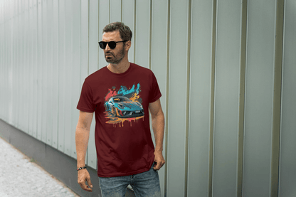Sports Car Paint Splatter: Vibrant Auto Graphic Tee - Essentia Attire