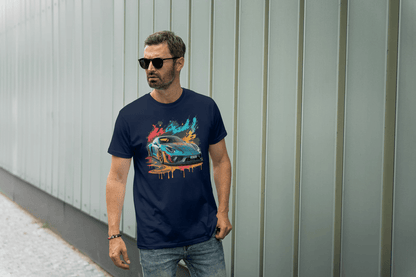 Sports Car Paint Splatter: Vibrant Auto Graphic Tee - Essentia Attire