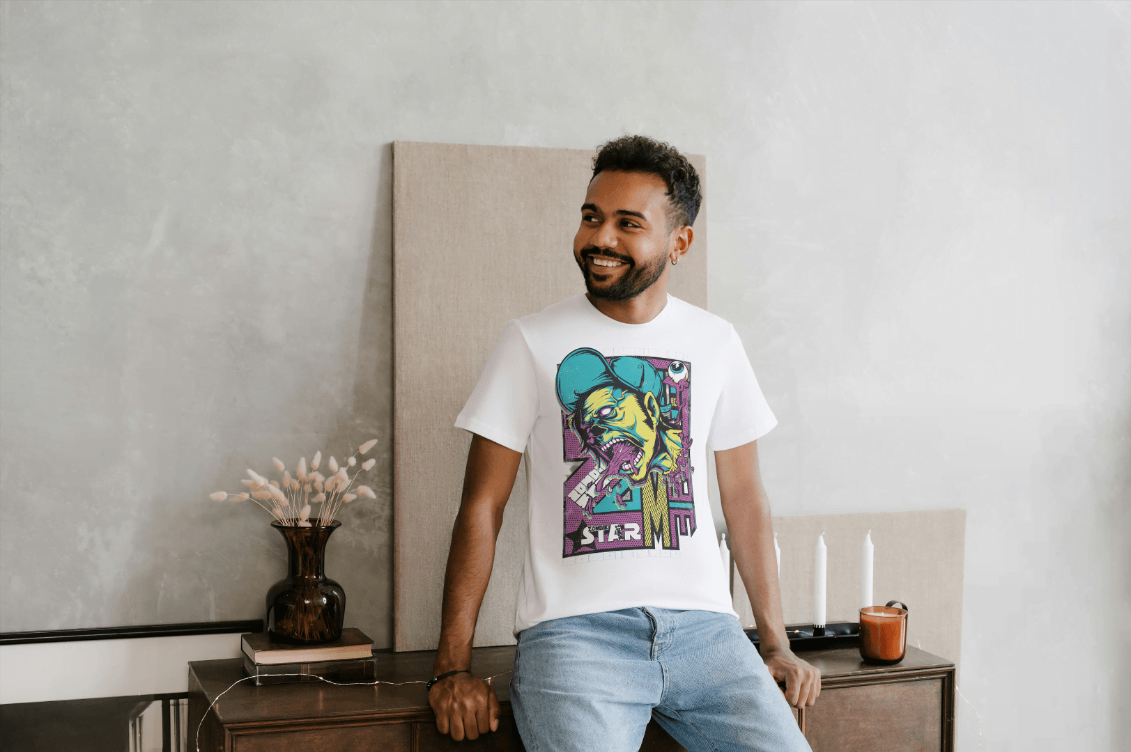 Unique Urban Art: Men's Psychedelic Monster Face Tee - Essentia Attire