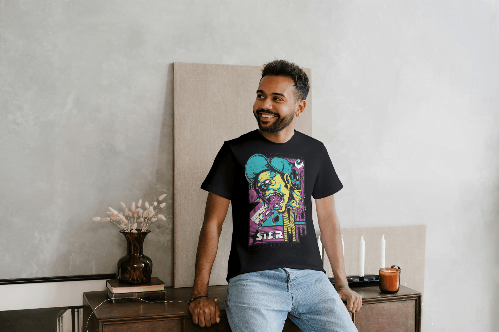Unique Urban Art: Men's Psychedelic Monster Face Tee - Essentia Attire