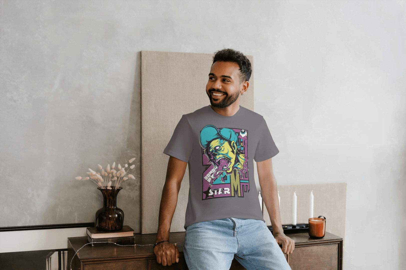Unique Urban Art: Men's Psychedelic Monster Face Tee - Essentia Attire